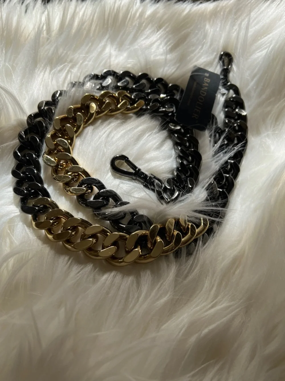NWT Rare Bandolier Black and Gold Chunky Chain Strap